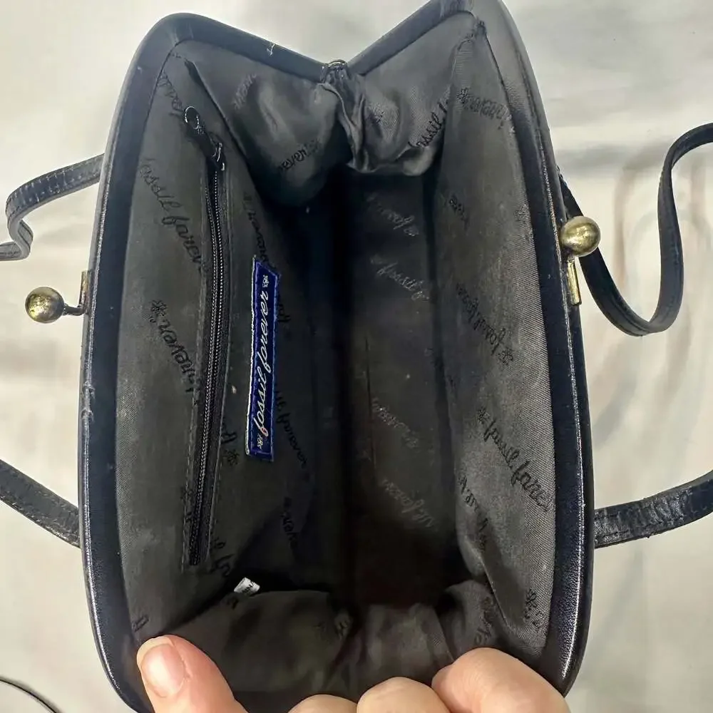 Fossil Forever Vintage Black Leather Kiss-Lock Shoulder Bag - Picture 3 of 10